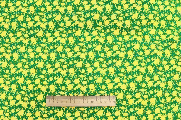 Штапель принт/цветы желтые на зеленом 1374-PY/D#23/C#5