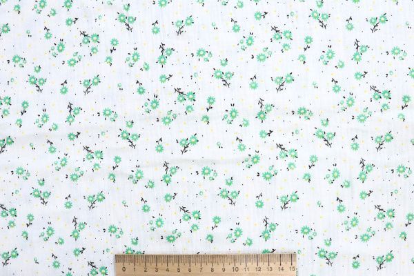 Муслин принт/цветы зеленые на белом 1393-PY/D#6/C#4