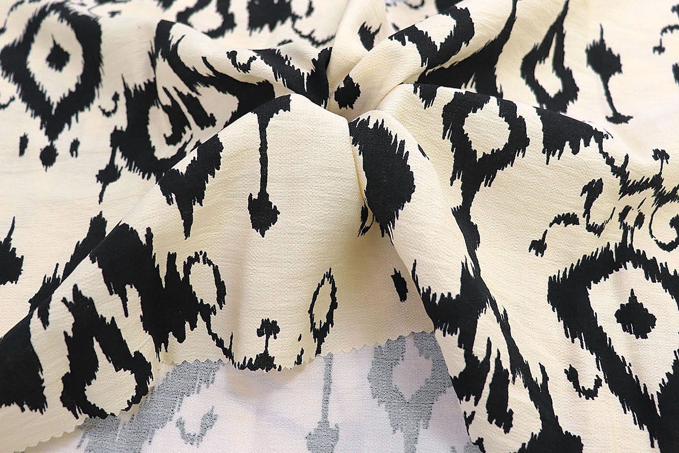 Лен БОХО принт/узор черный на бежевом 3879-PY/D#1/C#2