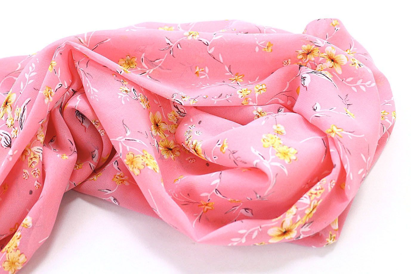 Шифон принт/цветы желтые на розовом 3707-PY/D#8/C#1