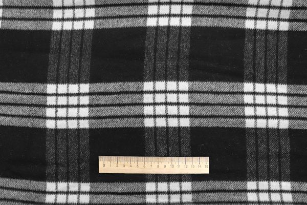 Пальтовая ткань "Микроворса" принт/клетка черно-белая на сером 1150-21527/C#10 (3082)