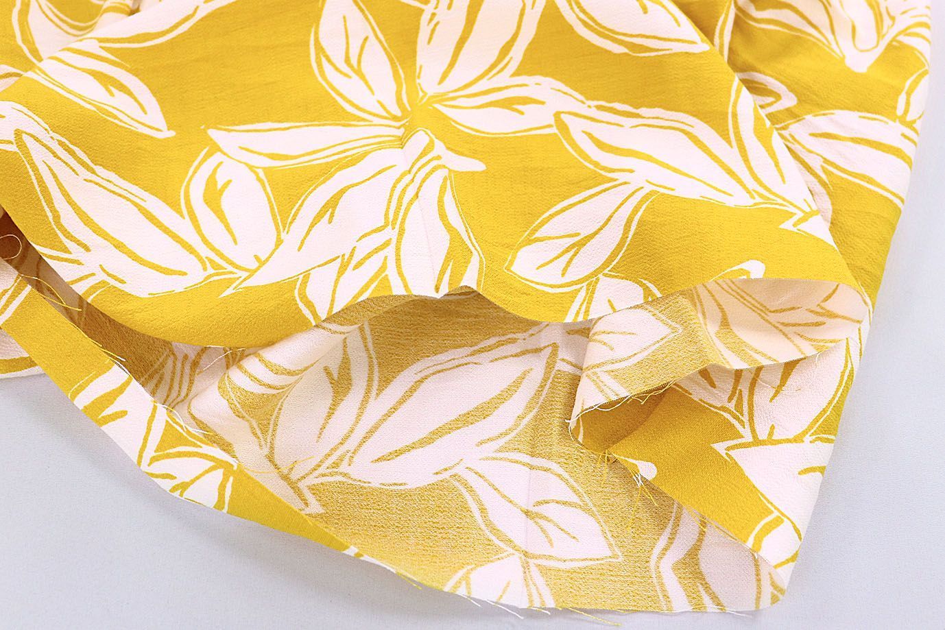 Лен БОХО принт/листья белые на желтом 3815-PY/D#1/C#3