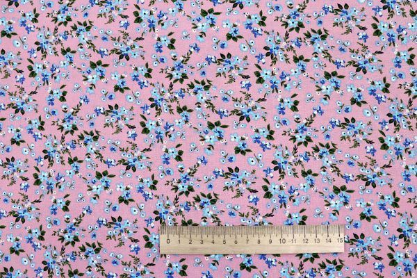 Штапель принт/цветы болотно-голубые на розовом 4205-PY/D#13/C#2