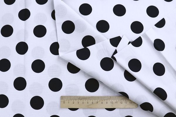 Хлопок "Поплин" стрейч принт/горох черный на белом 4235-PY/D#2/C#1