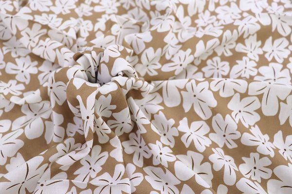 Штапель принт/цветы белые на светло-коричневом 1382-PY/D#15/C#6