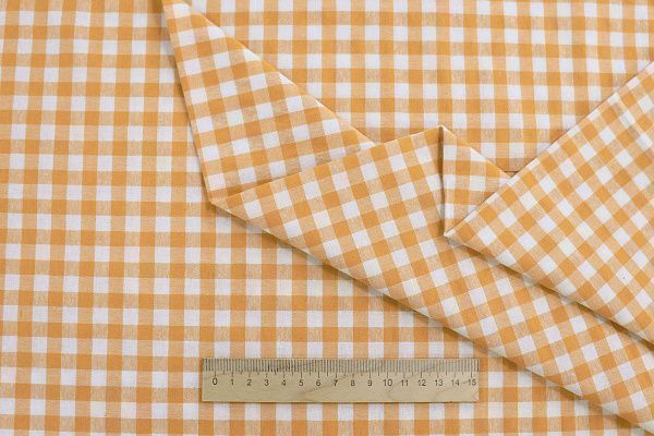 Хлопок принт/клетка оранжево-белая 1386-PY/C#3