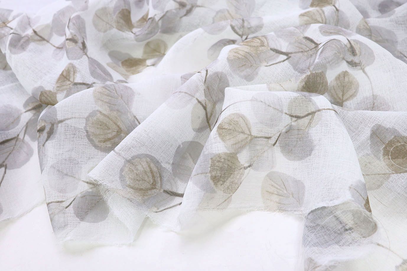 Тюль принт/листья серо-бежевые WBC23/C#10A