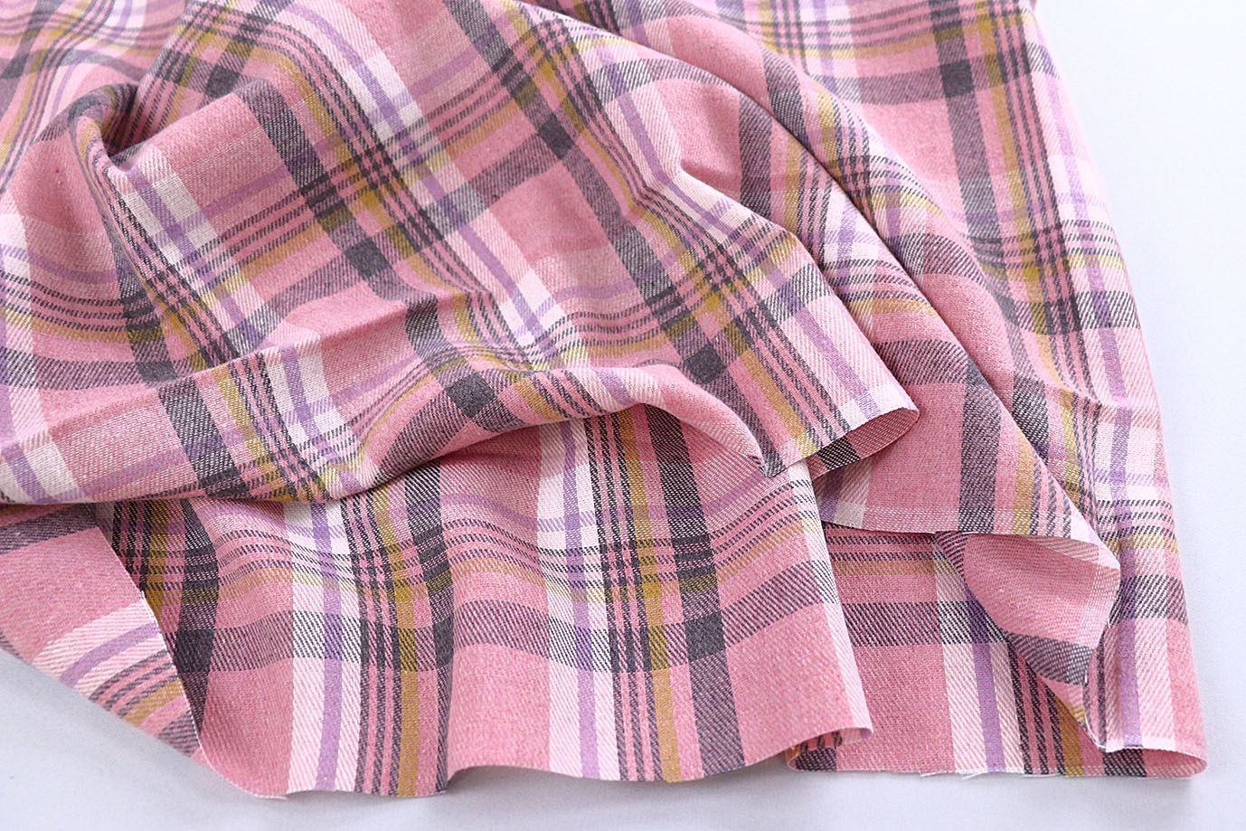 Рубашечная ткань принт/клетка серо-желтая на розовом 1418-PY/D#11/C#2