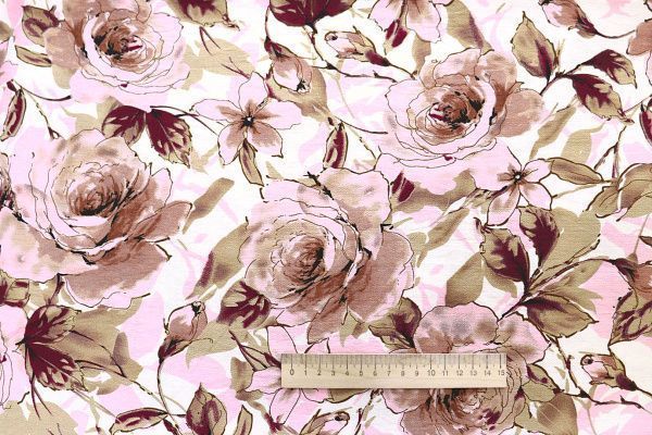 Лен БОХО принт/цветы песочно-розовые на белом 4077-PY/D#8/C#2