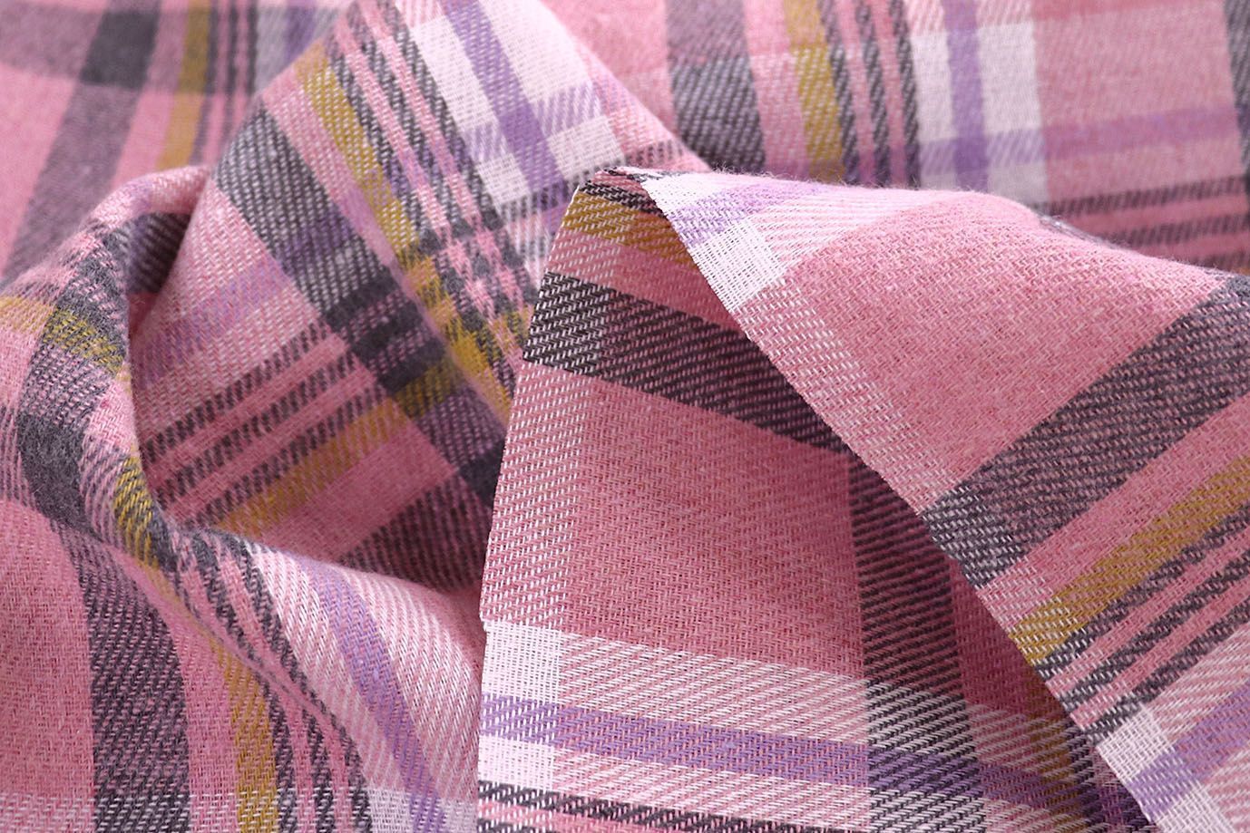 Рубашечная ткань принт/клетка серо-желтая на розовом 1418-PY/D#11/C#2