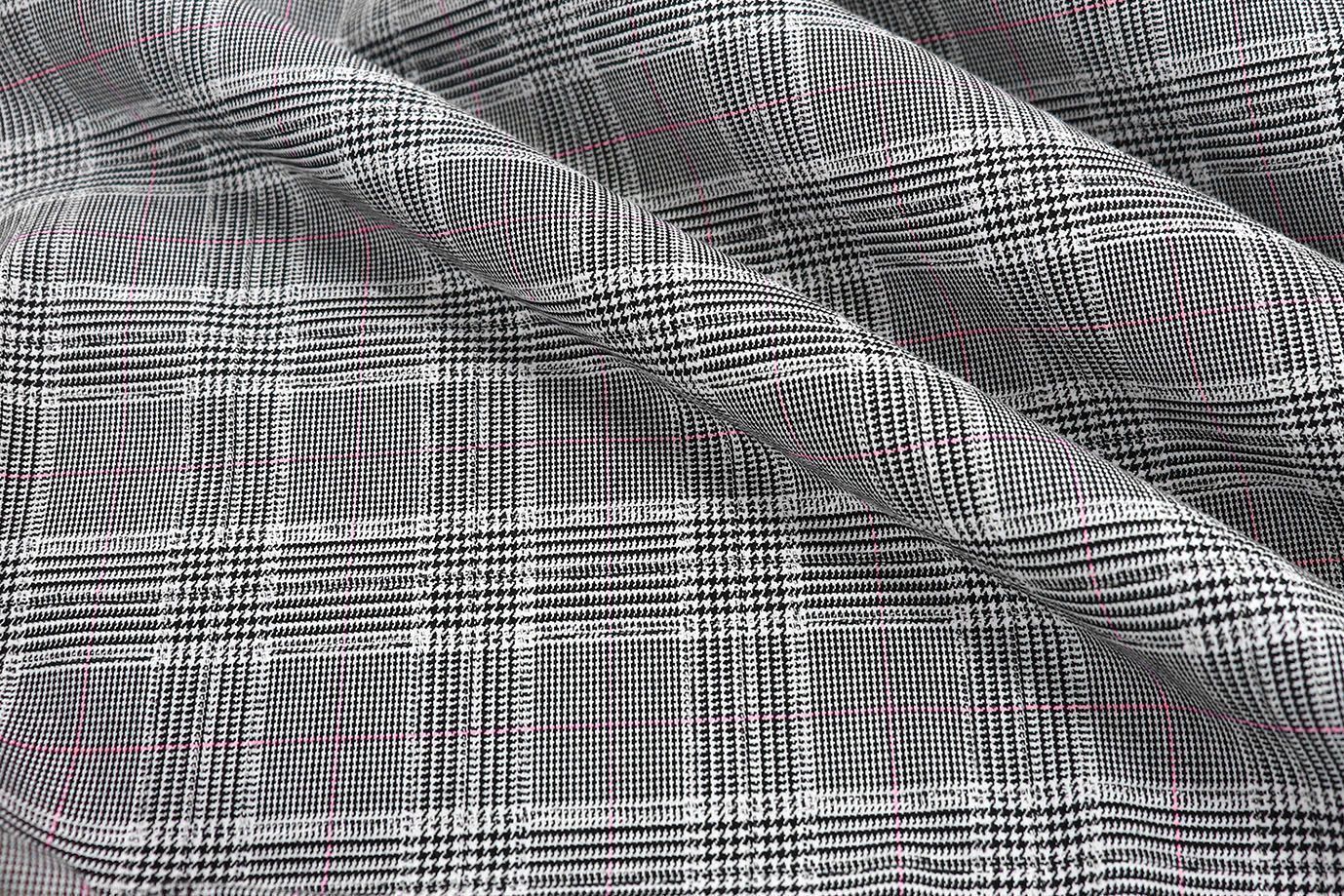 Костюмная ткань принт/клетка черно-розвая на сером 3232-PY/D#6 (DM0748)