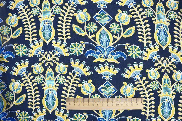 Шифон креп принт/сине-желтый на темно-синем 3639-PY/D#6/C#3