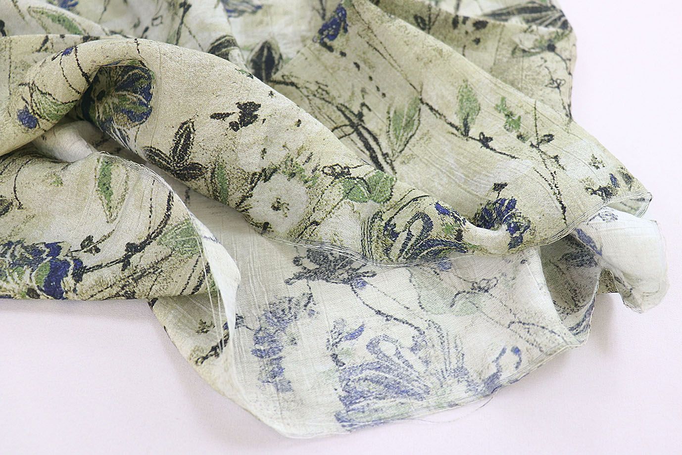 Шелк TENCEL креш принт/цветы зеленые на бежевом 3825-PY/D#5/C#1