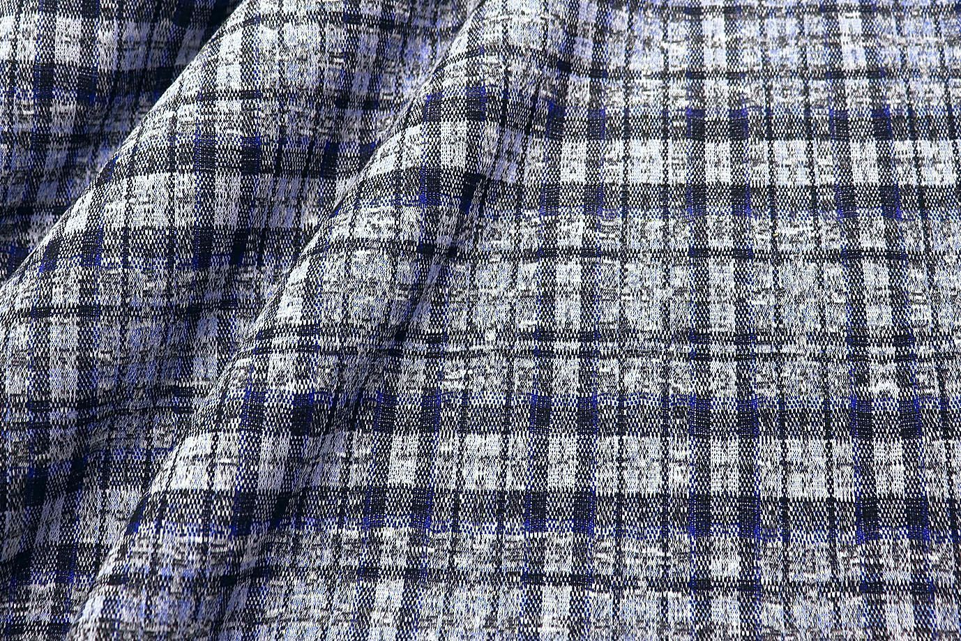 Трикотаж жаккард принт/клетка сине-белая 3257-22-PY/D#11/C#2