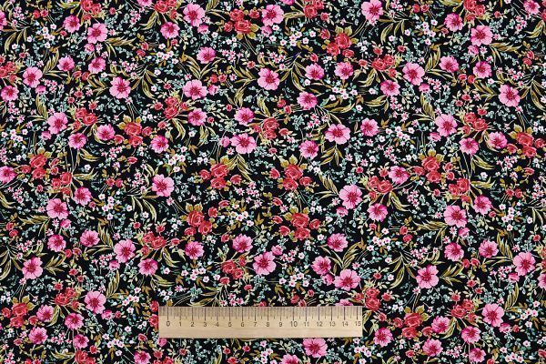 Штапель принт/цветы красно-розовые на черном 3892-PY/D#10/C#2