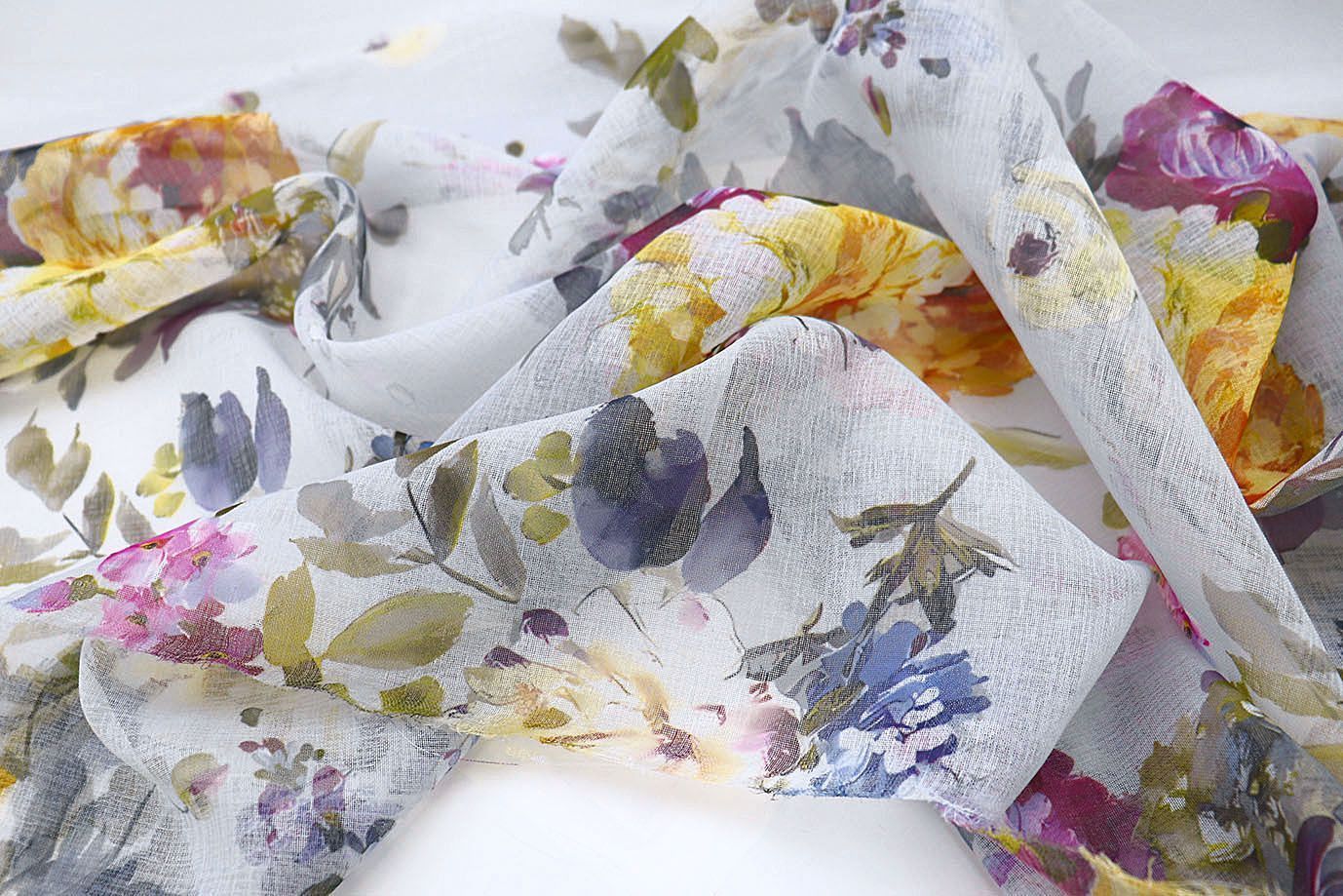 Тюль принт/цветы желто-фиолетовые WBC23/C#17B