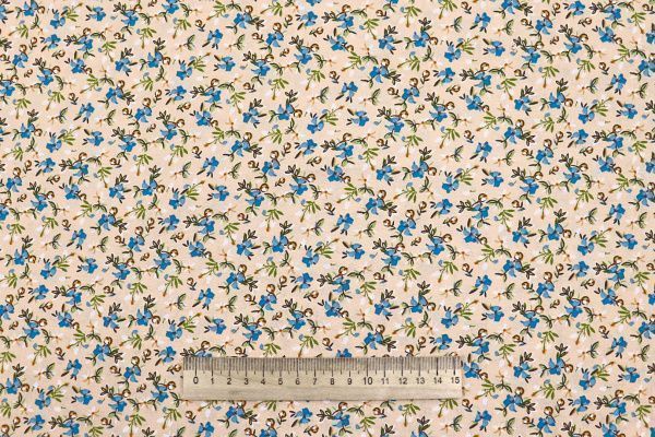 Штапель принт/цветы сине-зеленые на песочном 4205-PY/D#11/C#5
