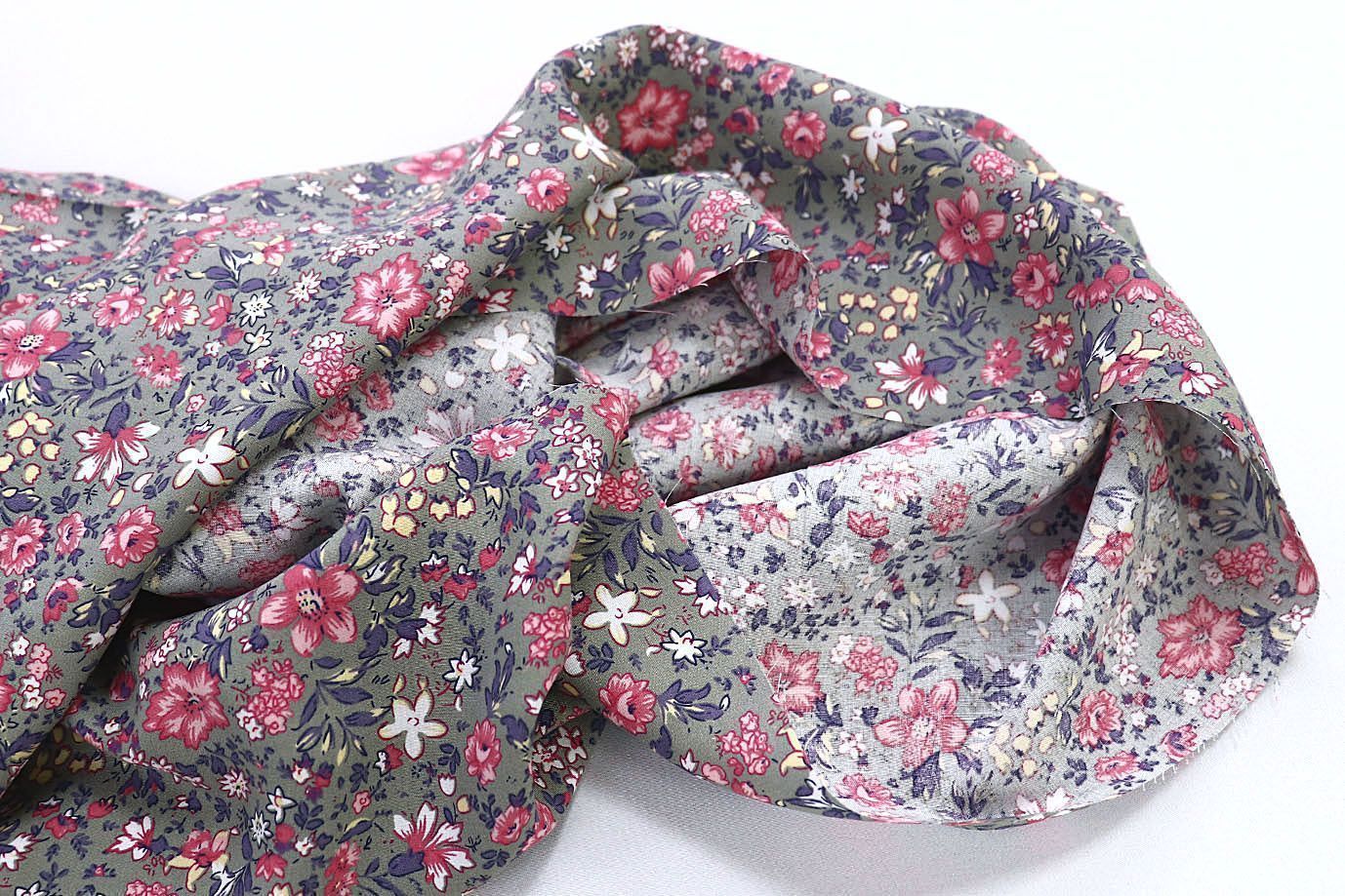 Штапель принт/цветы розовые на темно-сером 3861-PY/D#1/C#3