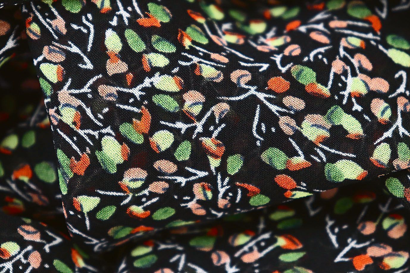 Шифон принт/цветы желто-красные на черном 3707-PY/D#23/C#1