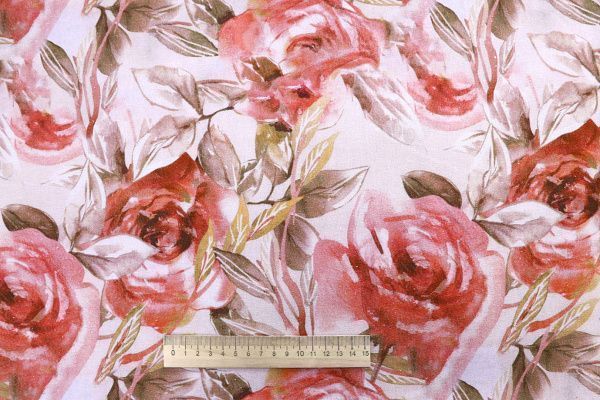 Лен принт/цветы розовые на белом 4076-PY/D#27/C#1
