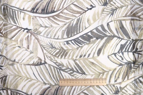 Тюль принт/листья серо-бежевые WBC23/C#3