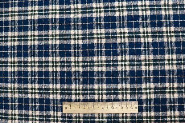 Рубашечная ткань принт/клетка молочно-синяя 4015-PY/D#36494