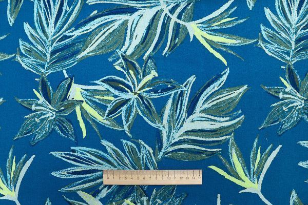 Лен принт/листья зелено-голубые на синем 3852-PY/D#1/C#3