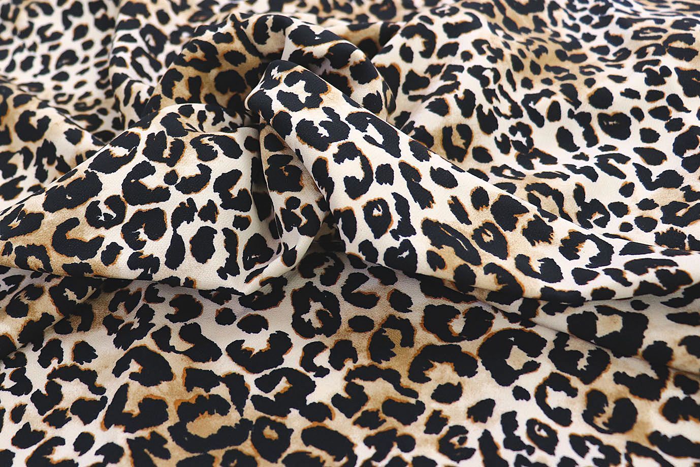 Костюмная ткань "Барби" стрейч принт/леопард черно-коричневый на молочном 3827-PY/D#1/C#1