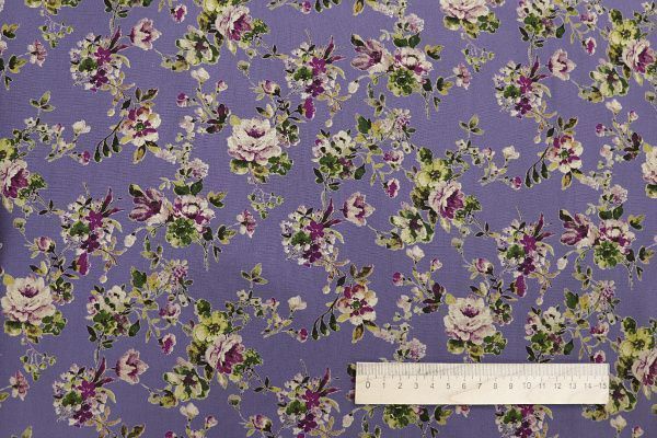 Штапель принт/цветы бежево-зеленые на фиолетовом 1466-PY/D#1/C#3