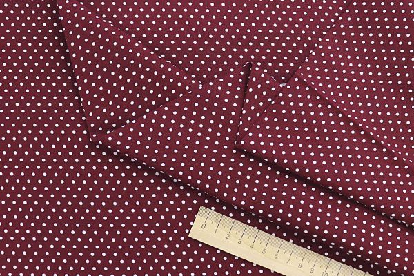 Хлопок "Поплин" стрейч принт/горох белый на бордовом 3716-PY/D#2/C#3
