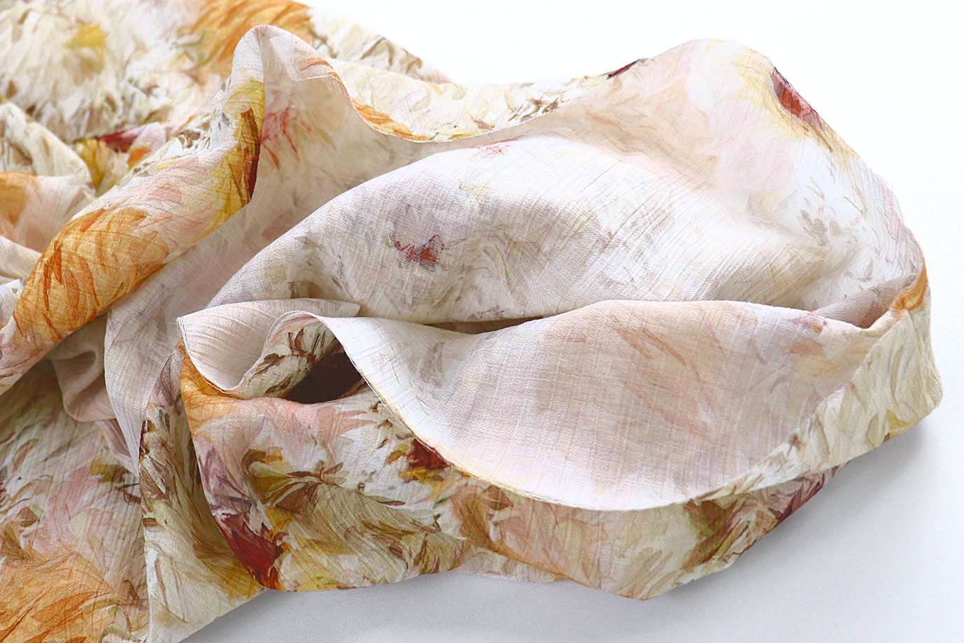 Лен "Медея" принт/цветы коричнево-оранжевые на белом 4097-PY/D#4/C#2