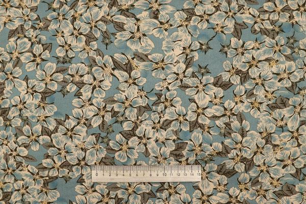 Штапель принт/цветы бежево-серые на шалфее 4205-PY/D#37/C#1