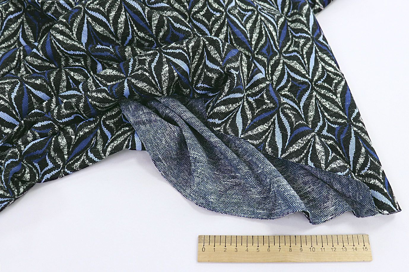 Трикотаж жаккард принт/черно-бело-синий 3579-PY/D#14/C#2
