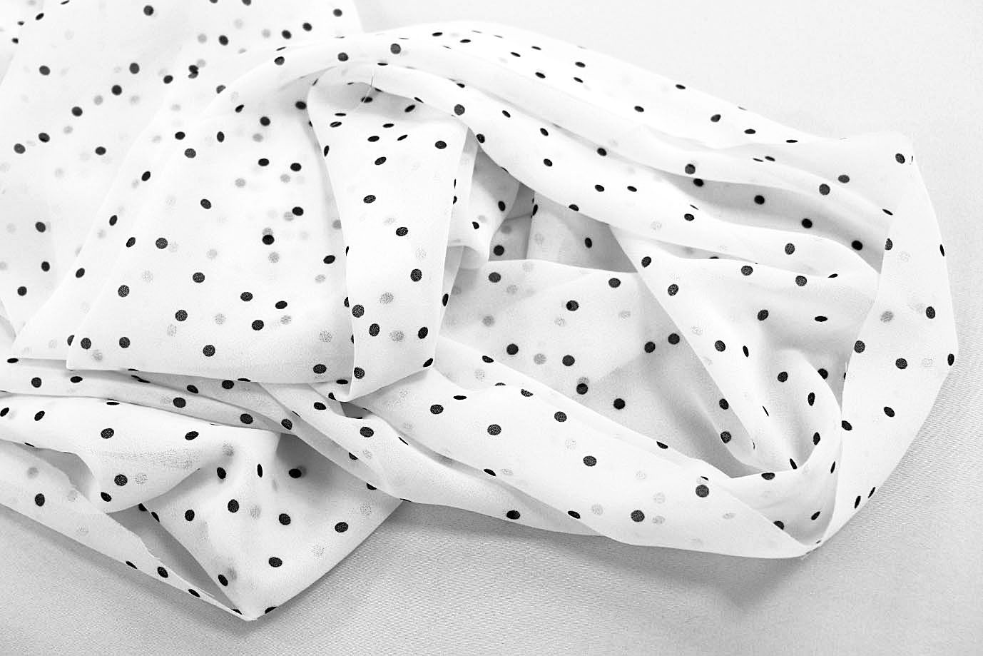 Шифон принт/горох черный на белом 4013-PY/D#1/C#1