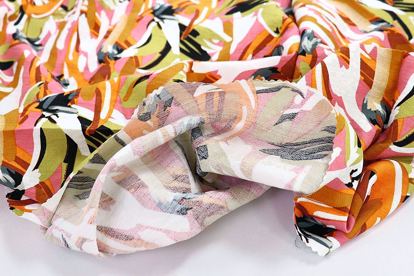 Лен БОХО принт/оранжево-зеленый на розовом 3591-PY/D#9/C#1