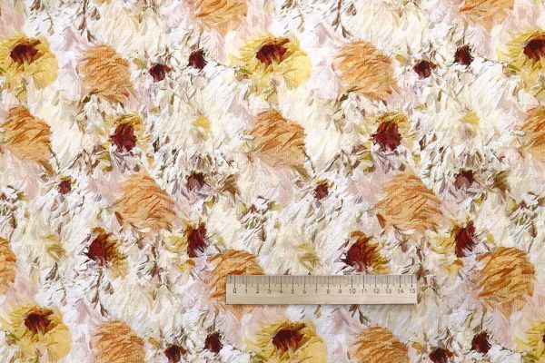 Лен "Медея" принт/цветы коричнево-оранжевые на белом 4097-PY/D#4/C#2