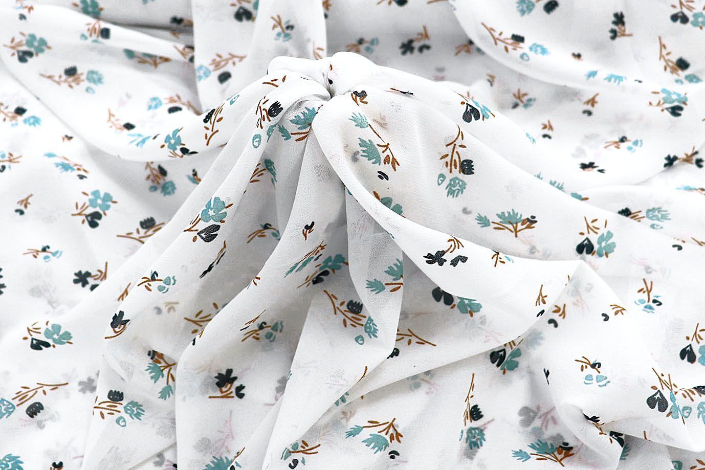 Шифон принт/цветы черно-мятные на белом 3873-PY/D#1/C#1