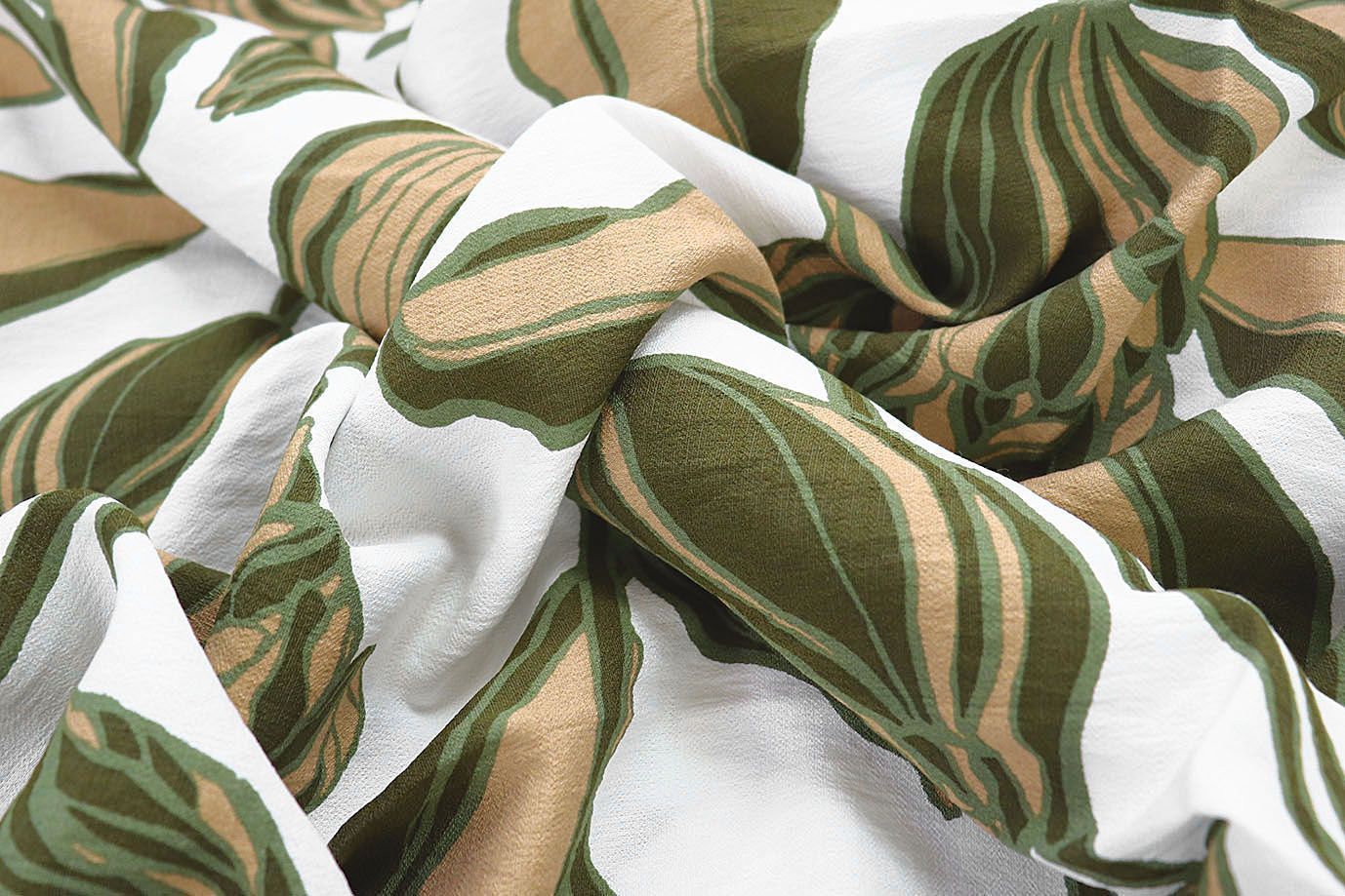 Лен БОХО принт/цветы зелено-бежевые на белом 3637-PY/D#5/C#1 (11506)