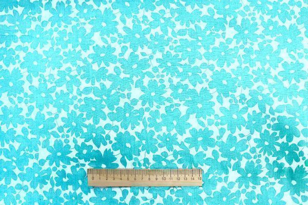 Штапель принт/цветы бирюзовые на белом 1374-PY/D#11/C#4