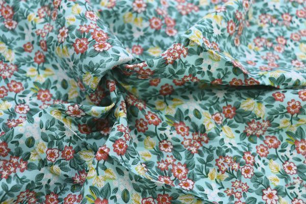 Штапель принт/цветы желто-оранжевые на бирюзовом 3860-PY/D#26/C#5