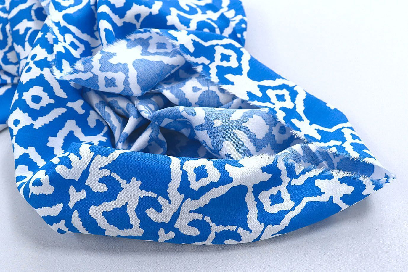 Штапель принт/узор белый на синем 1374-PY/D#52/C#1