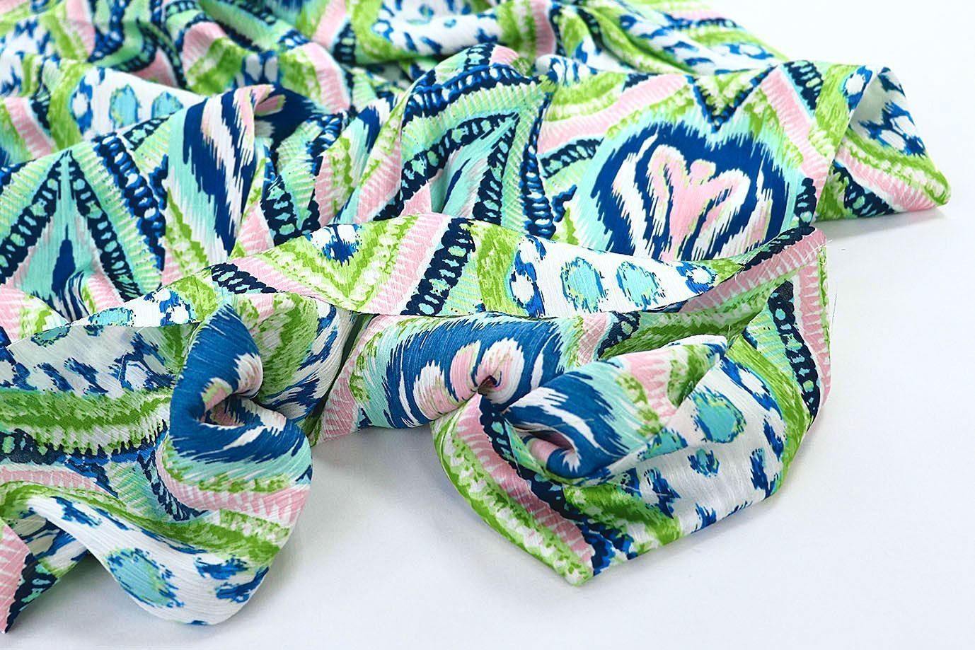 Сатин "София" креш принт/сине-зеленый 3608-PY/D#2/C#1