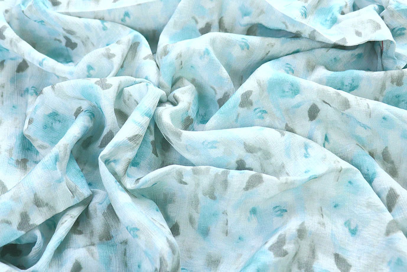 Лен "Медея" принт/цветы серо-изумрудные на белом 4097-PY/D#3/C#1