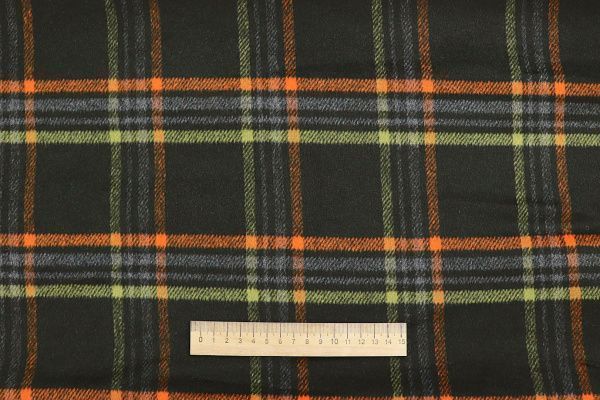 Пальтовая ткань "Микроворса" принт/клетка желто-оранжевая на черном 1150-21527/C#3 (3082)