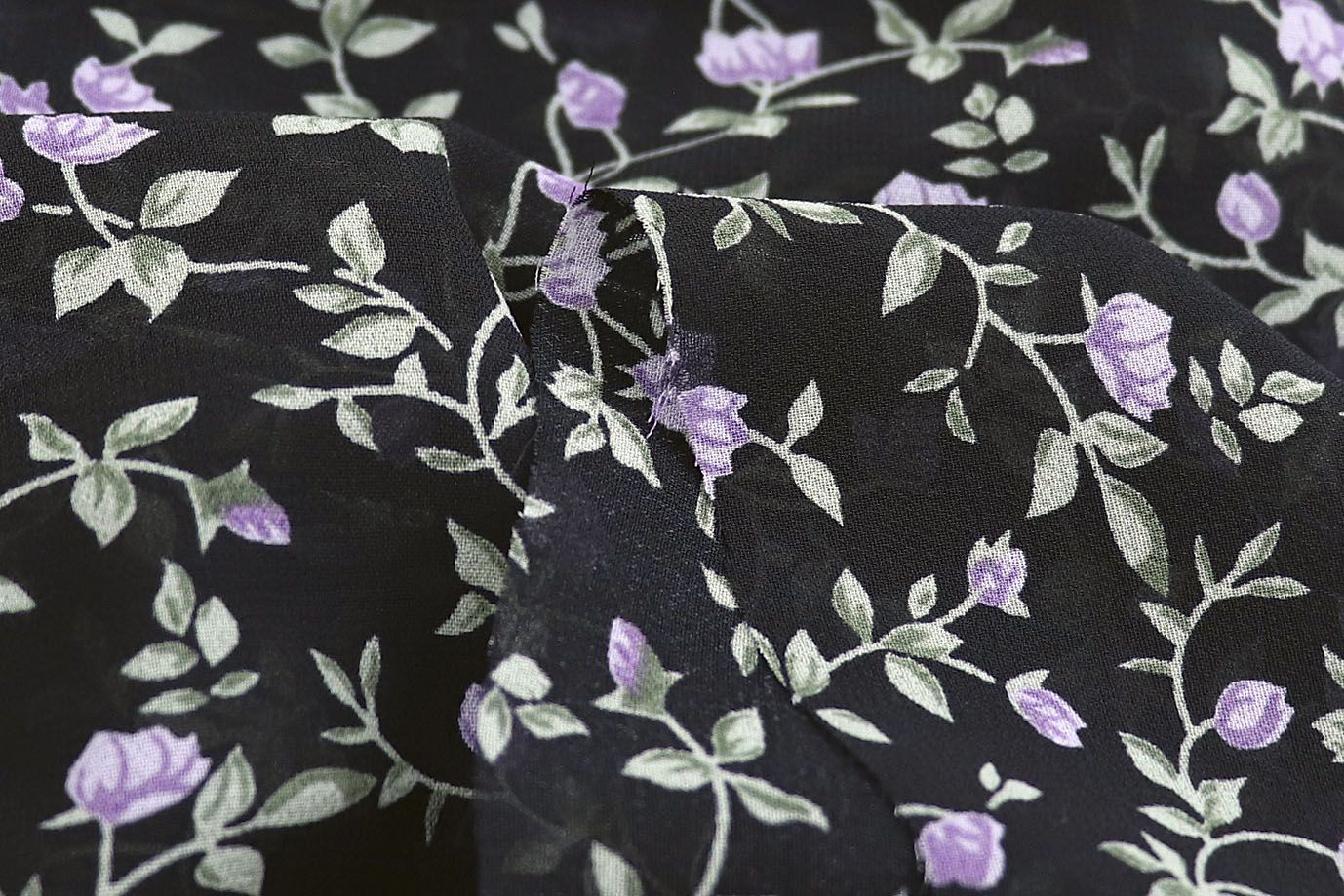 Шифон принт/цветы сиреневые на черном 4241-PY/D#12/C#1