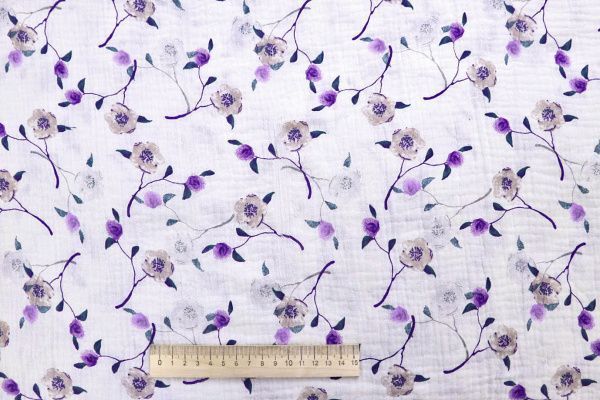 Муслин принт/цветы фиолетово-бежевые на белом 4082-PY/D#6/C#1