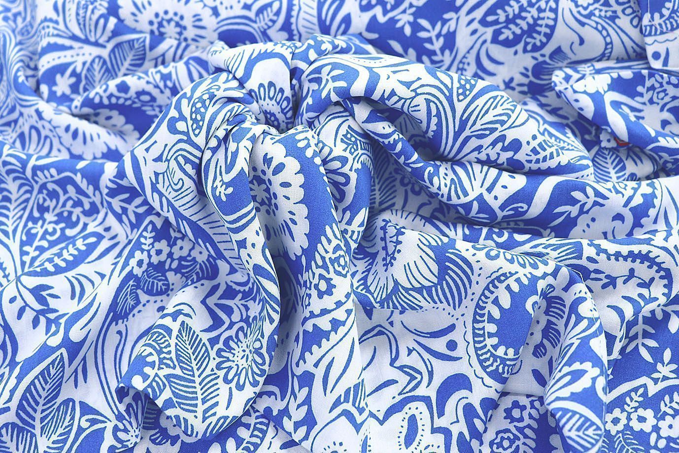 Штапель принт/узор белый на синем 1374-PY/D#39/C#2