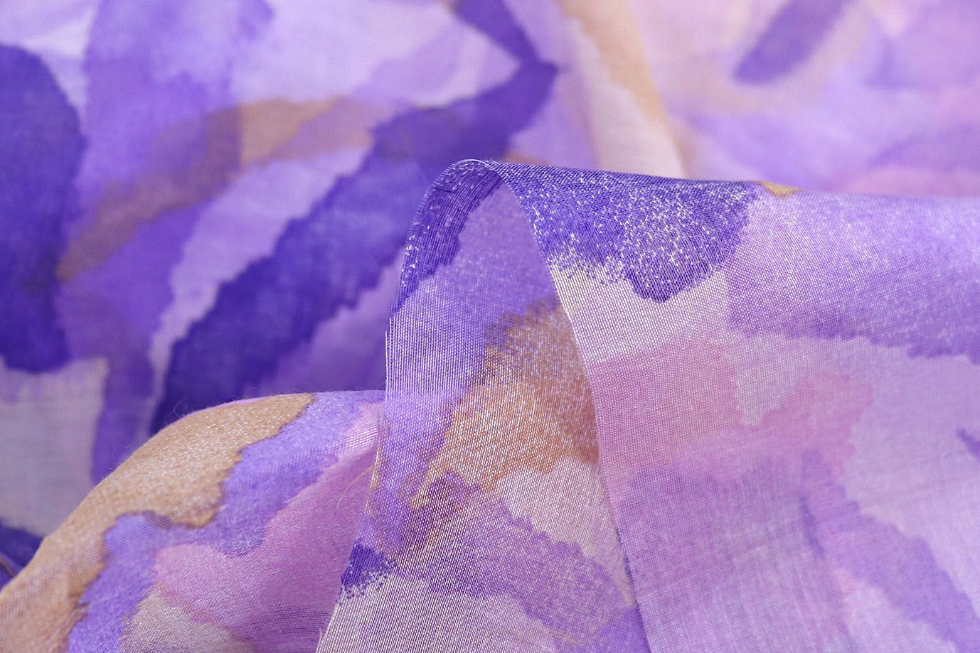 Органза принт/сиренево-фиолетовый на бежевом 3847-PY/D#4/C#2