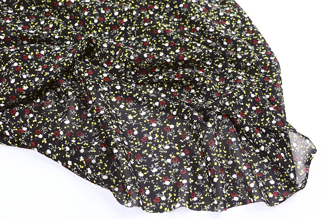 Шифон принт/цветы желто-красные на черном 4247-PY/D#6/C#1