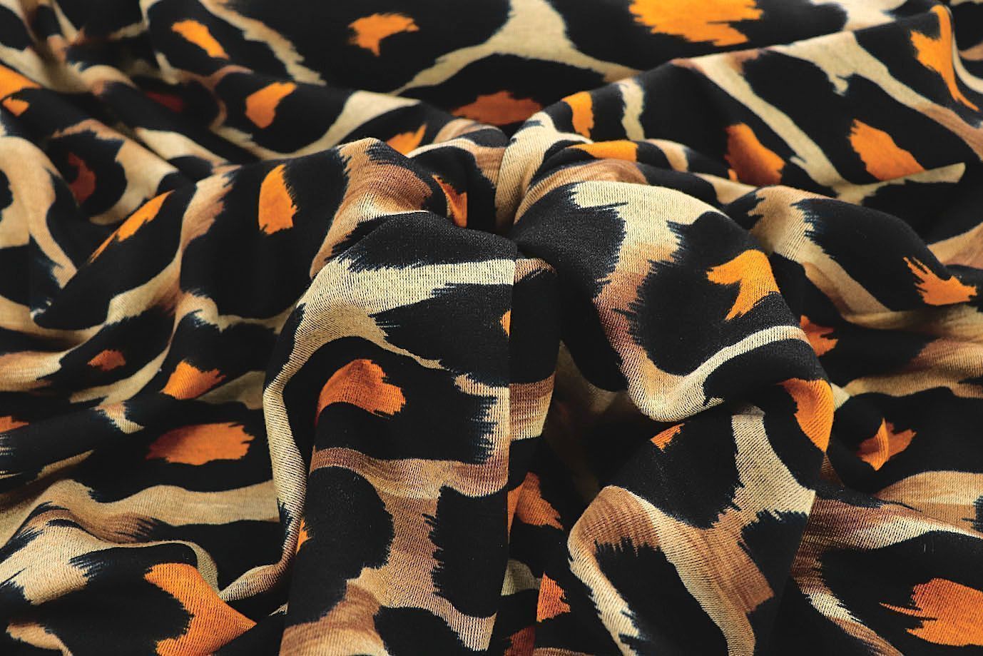 Трикотаж "Модал" принт/черно-оранжевый на желтом 3561-PY/D#13/C#3